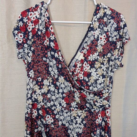 Kaileigh Floral Faux Wrap Dress Navy Red Size XLarge Dark Fairy Whimsygoth - Picture 5 of 10